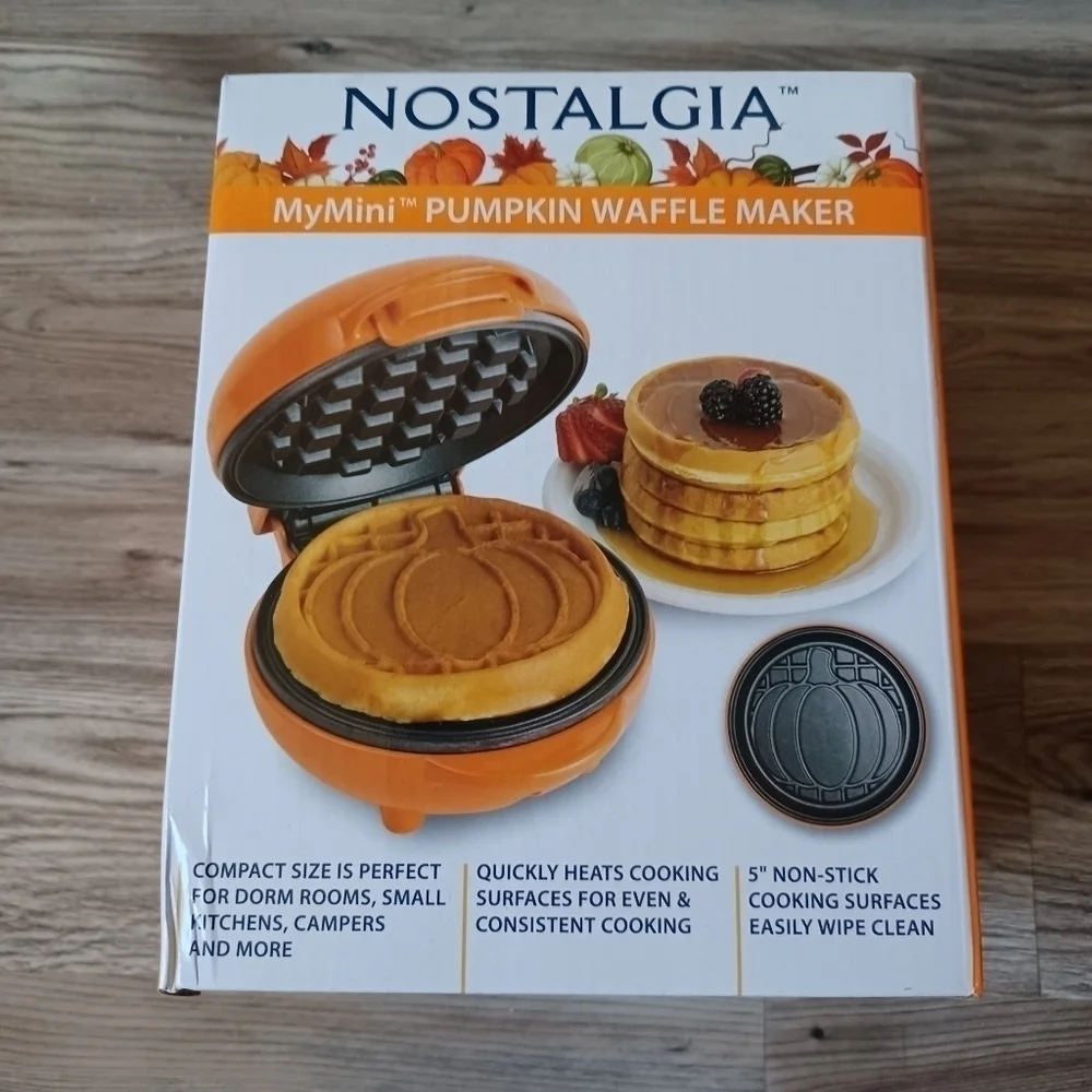 Nostalgia My Mini Pumpkin Waffle Maker New